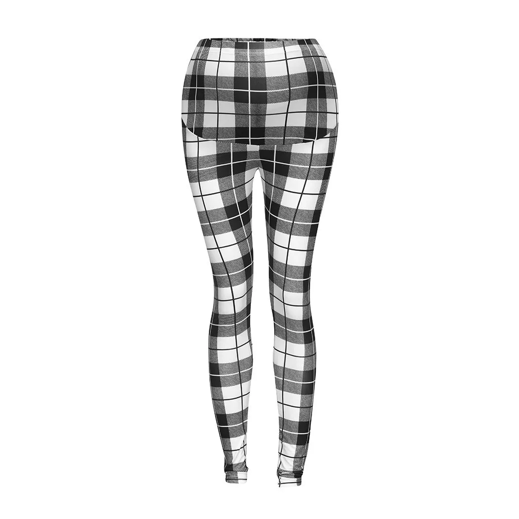 

MUQGEW Women's Maternity Leggings Seamless Plaid Pants Stretch Pregnancy Trousers trousers belly Slim was thin pencil feet pants