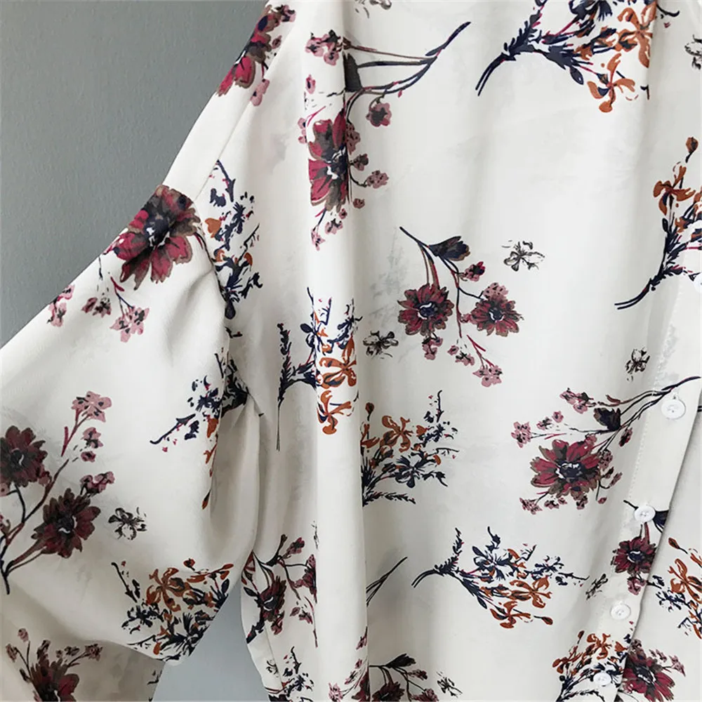 High quality Casual Chiffon Floral Women blouse shirt oversize Long sleeve Loose shirt office wear Flower tops Blusas Camisas (9)