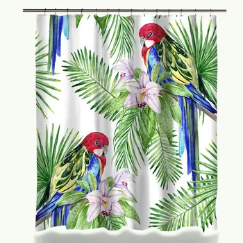 

Bathroom Decoration Forest Bird Print Waterproof 12 Hooks Shower Curtain Carpet for Bath and Toilet Home Decor