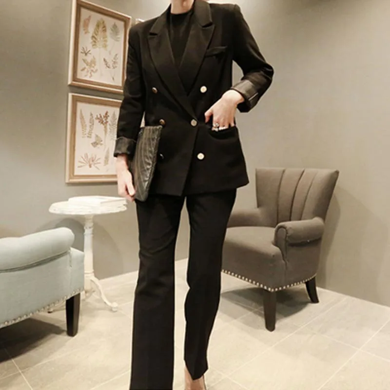 Корейский Тонкий Профессиональный маленький костюм куртка Женская мода Повседневная Сплит прямые брюки из двух частей - Цвет: 2