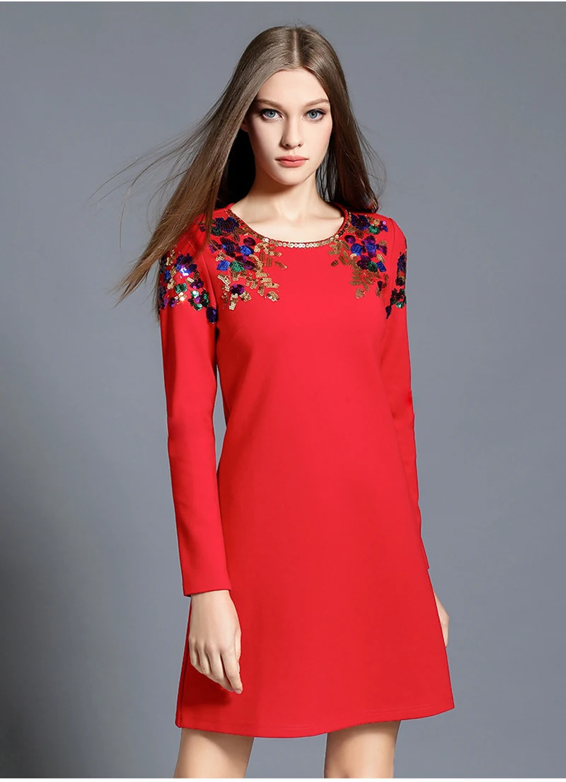 Платье однотонное Черное Красное женское платье для вечеринки круглый воротник полный рукав Весна Осень Зима платье размера плюс 5XL 4XL 3XL 2XL XL L M