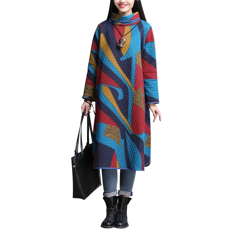 

2018 Fall Autumn Winter dress large Size Long Dress national Thicker Ethnic Warm Women Dress vestido de festa Robe Femme Elbise