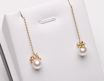 

Yoshow/ Yu Xiu 18K gold flowers Akoya seawater pearl earrings long white genuine