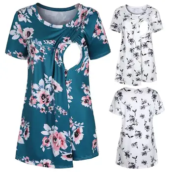 

Fashion polyester pregnancy care shirt summer regular short-sleeved print breastfeeding pregnant women shirt personality