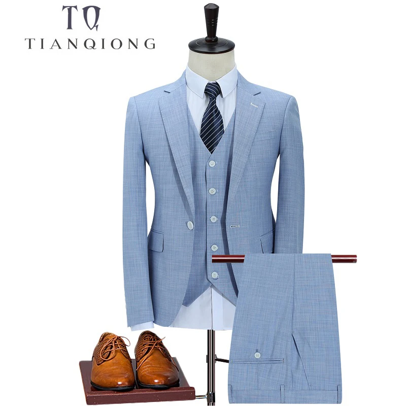 TIAN QIONG, Новое поступление, мужские костюмы на заказ, небесно-голубые свадебные костюмы для мужчин, приталенные костюмы для мужчин, 3 предмета(пиджак+ брюки+ жилет