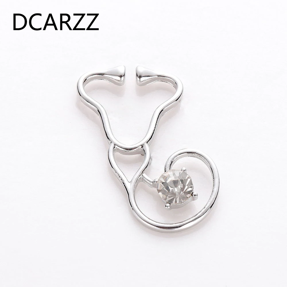 

Best Stethoscope Brooches Lapel Pin Gold Silver Rose Gold Gift for Doctor/Nurse Medical Christmas Jewelry Men Crystal Pins Metal