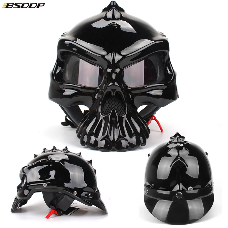 

2019New personality fashion Double Use Helmet Skull Motorcycle Helmet Half Face Helmets Capacetes Casco Retro Casque casco moto