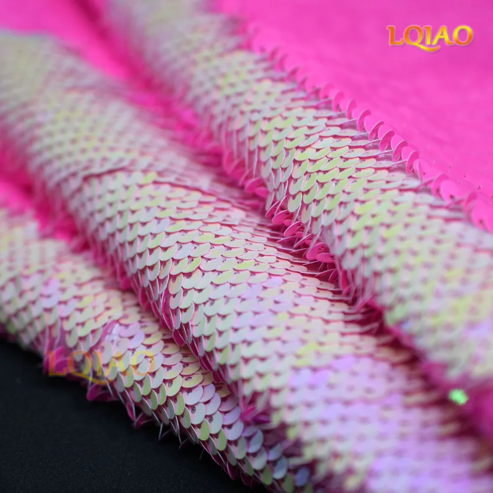 Neon Pink Iridescent Reversible Sequin Fabric 03