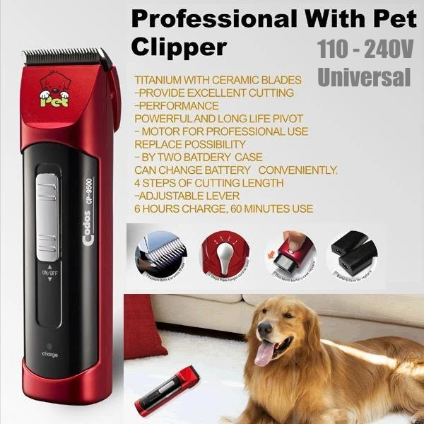

Mains/Rechargeable CODOS Professional Pet Clipper CP-9500.Good quality stainless steel fixed blade and Ceramic moving blade