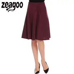 Zeagoo Миди-юбки Для женщин Повседневное эластичные Высокая Талия трапециевидной формы плиссированные качели Твердые Сексуальная юбка saia