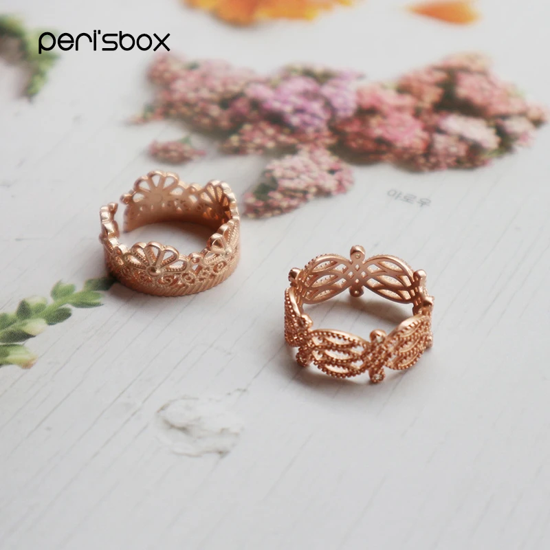 

Peri'sBox Genuine 925 Sterling Sliver Hollow Flower Rings for Wome Rose Gold Color Invisible Rings Classic Cocktail Party Rings
