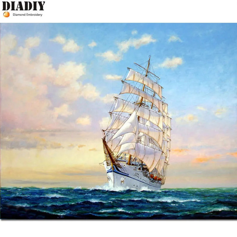 

Diy Diamond painting cross stitch scenic crystal round diamond sets unfinish decorative full diamond embroidery sailing