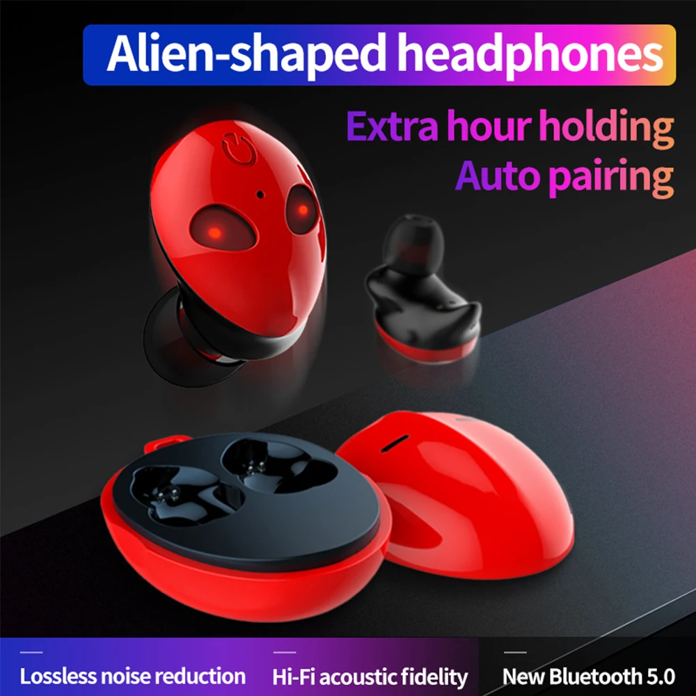 

Cute Cartoon Alien TWS Wireless Bluetooth Earphone IPX4 Waterproof Touch Control Binaural Stereo Sport Earbuds With Charging Box