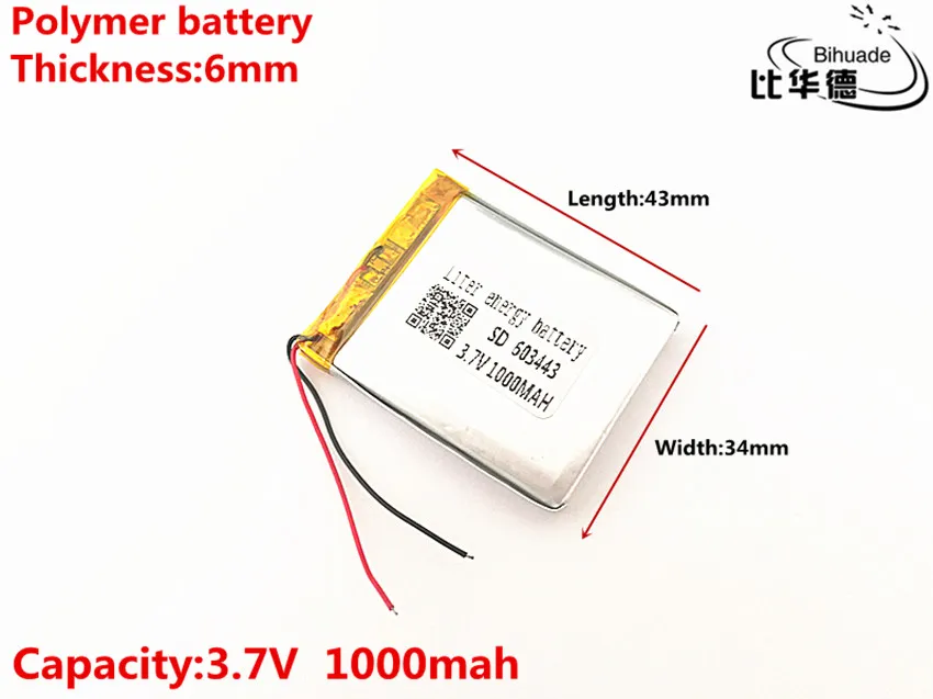 Литровая энергетическая батарея 603443 3,7 V 1000mAH 583443 полимерная литий-ионная/литий-ионная батарея для игрушек, банка питания, gps, mp3, mp4