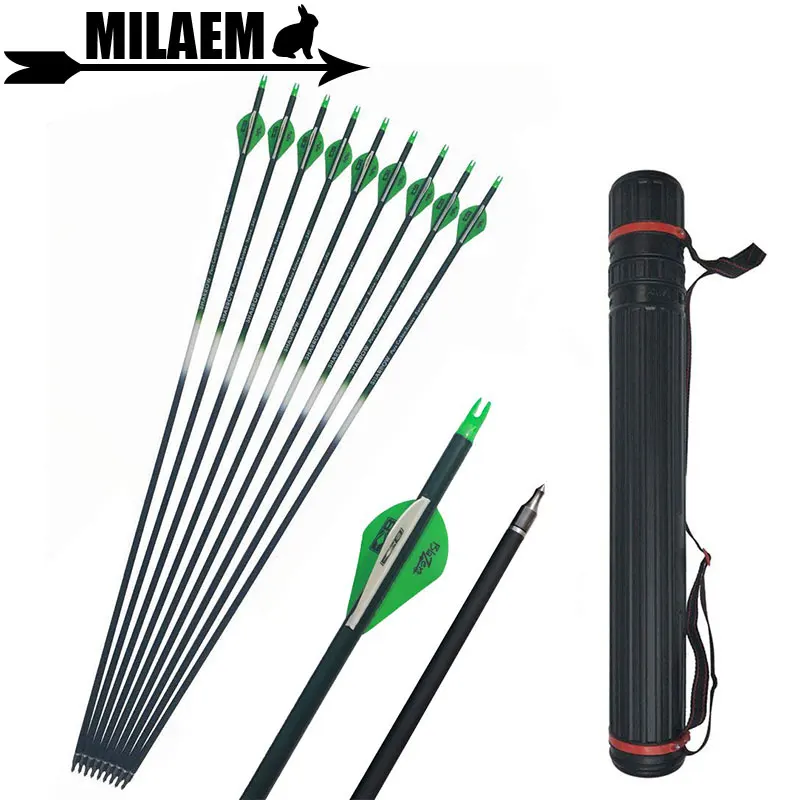 

12pcs 30inch Archery Carbon Arrow Composite Carbon Fiber Spine 500 With Arrow Quiver Recurve Bow Shooting Outdoor Accessories