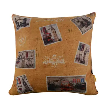 

LINKWELL 18x18" Shabby Chic Antique Yellow London Big Ben Burlap Cushion Cover Pillowcase Tower Bridge Red Bus Phonebooth
