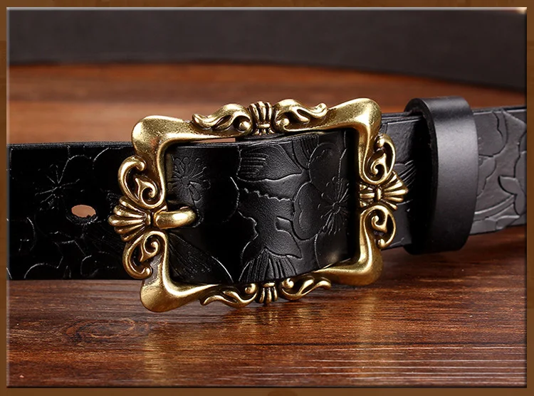 designer belts women Fashion Wide Genuine leather belts for women Vintage Floral Pin buckle Woman belt High quality second layer Cow skin jeans strap waist belt for women