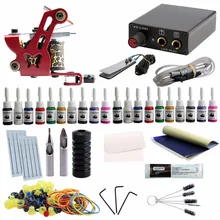 Наборы для тату для начинающих одна Татуировка приборы и орудия набор 20 чернил пигмент блок питания, ИГЛЫ Перманентный макияж наборы татуировок
