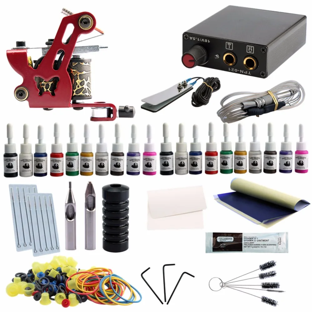 

Beginner Tattoo Kits One Tattoo Machines Guns Set 20 Ink Pigment Power Supply Needles Permanent makeup Tattoo Sets