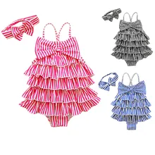 Для маленьких детей, боди для маленьких девочек Одна деталь полосатое бикини рюшами Купальники купальный костюм купальник детский свитер; купальник# G20