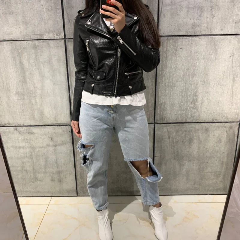 

women real leather jacket ladies genuine leather jacket shinny sheepskin jacket