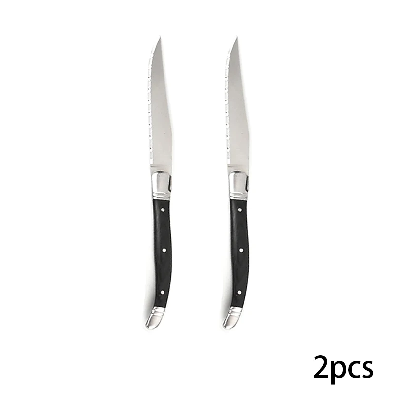 2pcs steak knives 2/4/6 шт. Нержавеющая сталь ножи для стейка 9 ''стиль Laguiole ужин Ножи черная деревянная столовые ножи ресторан бар столовая посуда набор - Цвет: 2pcs steak knives