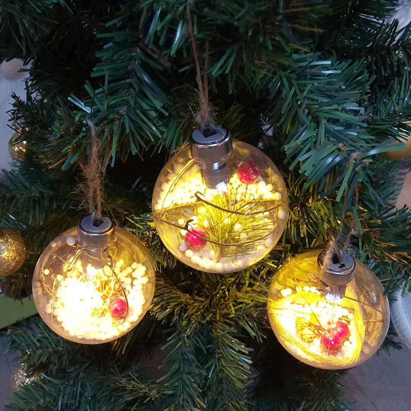 

8cm Transparent Christmas Ball Ornament Plastic Bauble LED Light Xmas Gifts Christmas Decorations For Tree Party Supplies Kerst