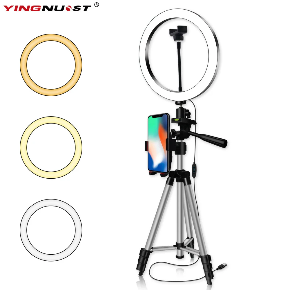 

Ring Light Lamp Tripod Stand for Youtube Video Makeup Live Streaming+Cell Phone Holder LED Lamp+Three Colors 16cm/5.7 20cm/8inch