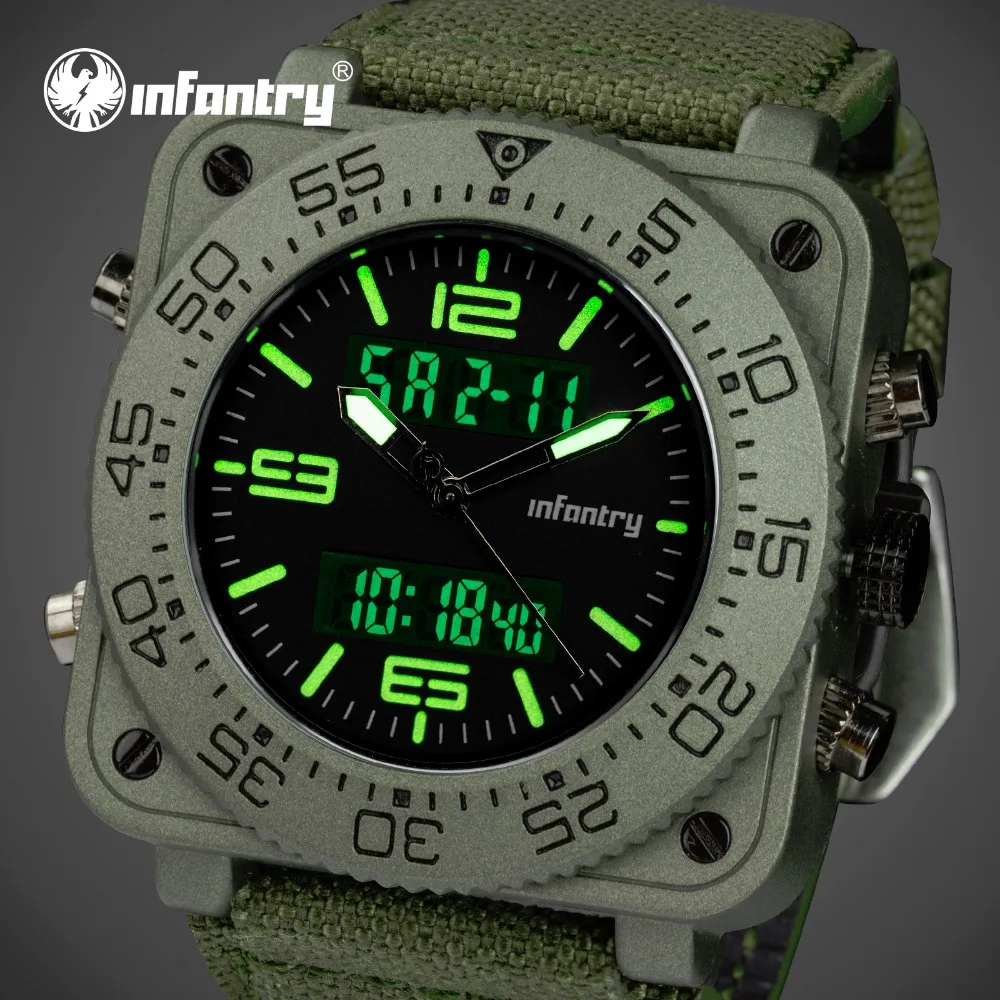 

INFANTRY Top Brand Men Watch Sports Military Quartz Watches Dual Time Analog Digital LED Nylon Strap Wristwatches Relojes