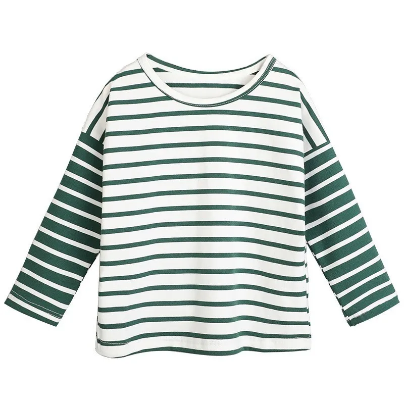 Г. Модные весенние хлопковые футболки для девочек-подростков Детские Полосатые футболки с длинными рукавами, топы для маленьких девочек, школьная Повседневная футболка, одежда - Цвет: Зеленый