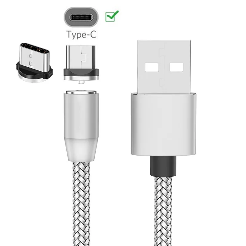 Магнитный зарядный кабель типа C для samsung S10 A20E A30 A50 LG Stylo 5 sony Xperia 10 XA1 XZ3 Магнитный USB кабель QC 3,0 быстрое зарядное устройство - Тип штекера: Only White 1M Cable