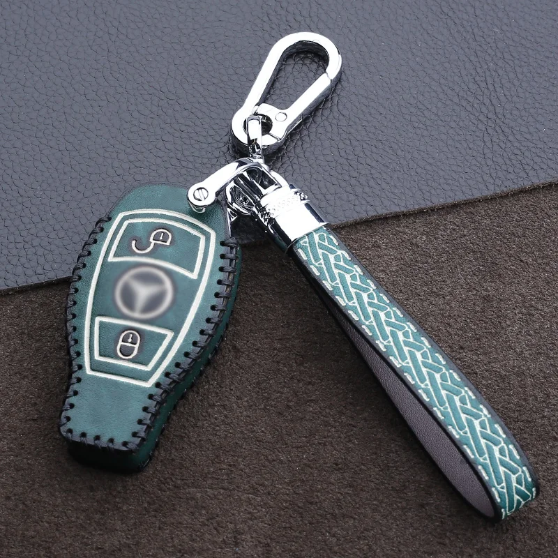 

Car Key Case Cover For Mercedes Benz W203 W210 W211 W124 W202 W204 2 Buttons Smart Key Chain holder Genuine Leather car key bag