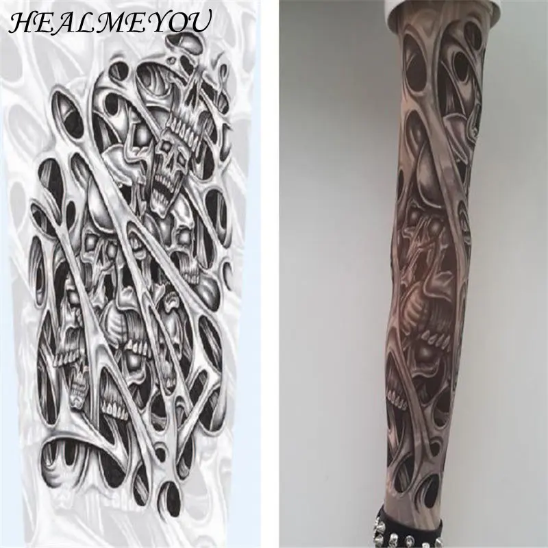Skin Proteive Stretchy FakeTemporary Tattoo Sleeves Arm Stockings Design 10 Styles Mix Nylon Men Unisex Fashion Arm Warmer