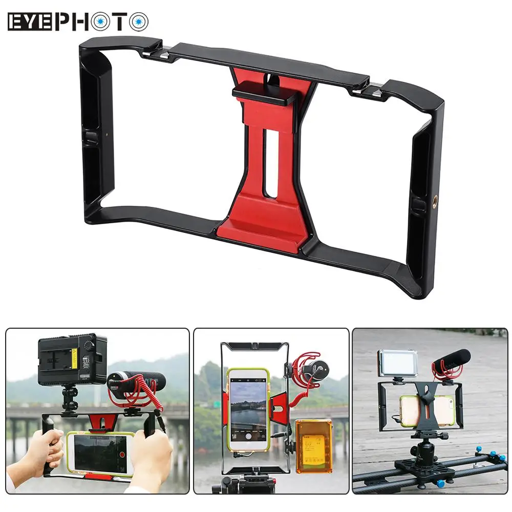 Prix pour De poche Smartphone Film Faisant La Rig Poignée Stabilisateur Support Berceau de Support Téléphone Clip w/Deux Hot Shoe Mount pour iPhone Prix pour De poche Smartphone Film Faisant La Rig Poignée Stabilisateur Support Berceau de Support Téléphone Clip w/Deux Hot Shoe Mount pour iPhone