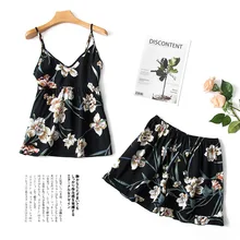 Daeyard Silk Floral Cami & Shorts PJ Set 2019 Summer New Women Sleeveless Pijama Nightwear Overall Print Pajama Set Sleepwear Daeyard Silk Floral Cami & Shorts PJ Set 2019 Summer New Women Sleeveless Pijama Nightwear Overall Print Pajama Set Sleepwear