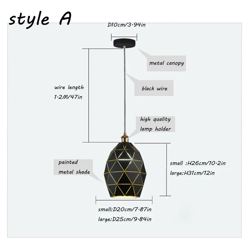 Post Modern Pendant Light Painted Metal Hanging Drop Lights Home Retro Industrial Pendant Lamp Silver Black White E27 E26 Lights (6)