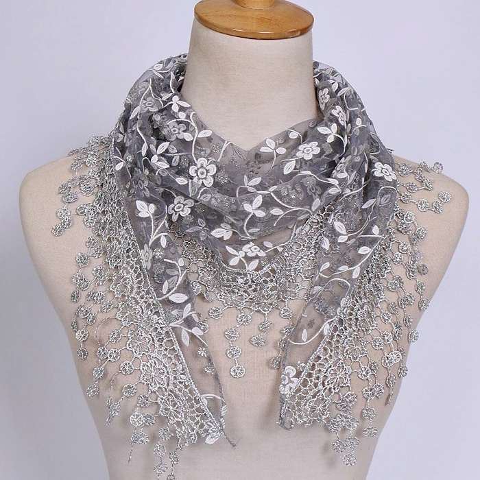 Scarf For Women Flower Lace Silk Triangle Female Baby Girls Tassel Shawls...