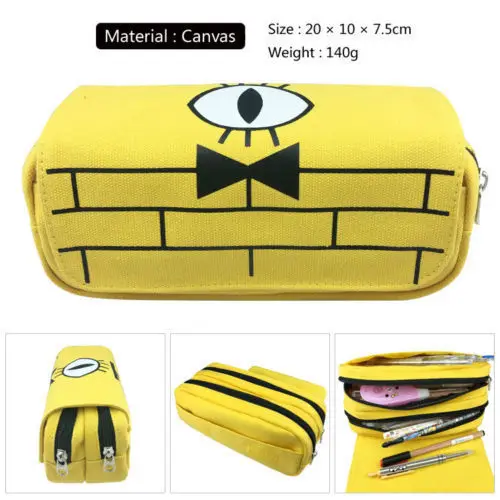 

New Gravity Falls Bill Pencil Case Pen Bags Make up Cosmetic Bag Student Stationery Multi-function flip Bags Gift