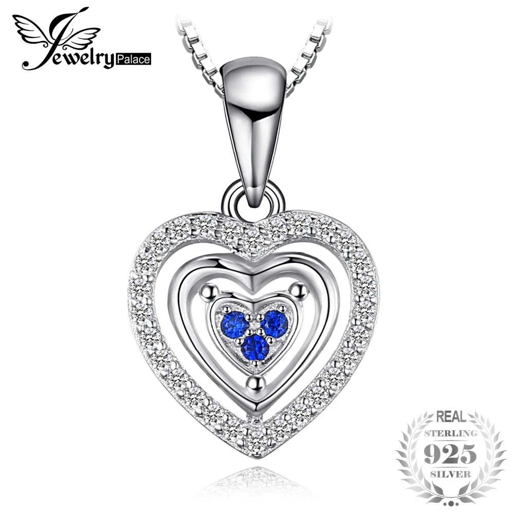 JewelryPalace сердце любовь сердце создано Сапфир кулон Цепочки и ожерелья для женщин 100% 925 пробы серебро свадебный подарок 45 см цепи коробки