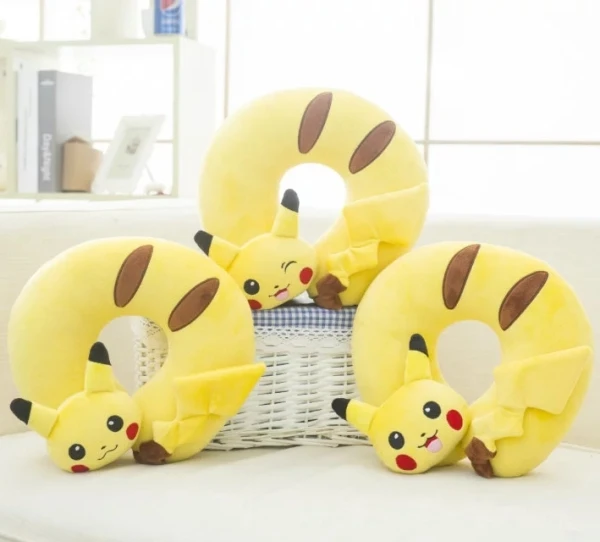 

Candice guo! cute plush toy cartoon happy shy Pikachu stereo U shaped pillow soft stuffed neck pillow birthday Christmas gift 1p