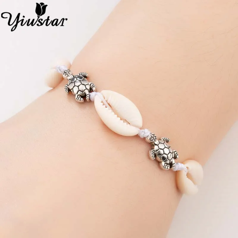 Yiustar Sea Animal Turtle Beach Shell Choker Bracelets Bangles Women hombre Boho Jewelry Hand Knit Bracelet Summer Conch Gifts | Украшения