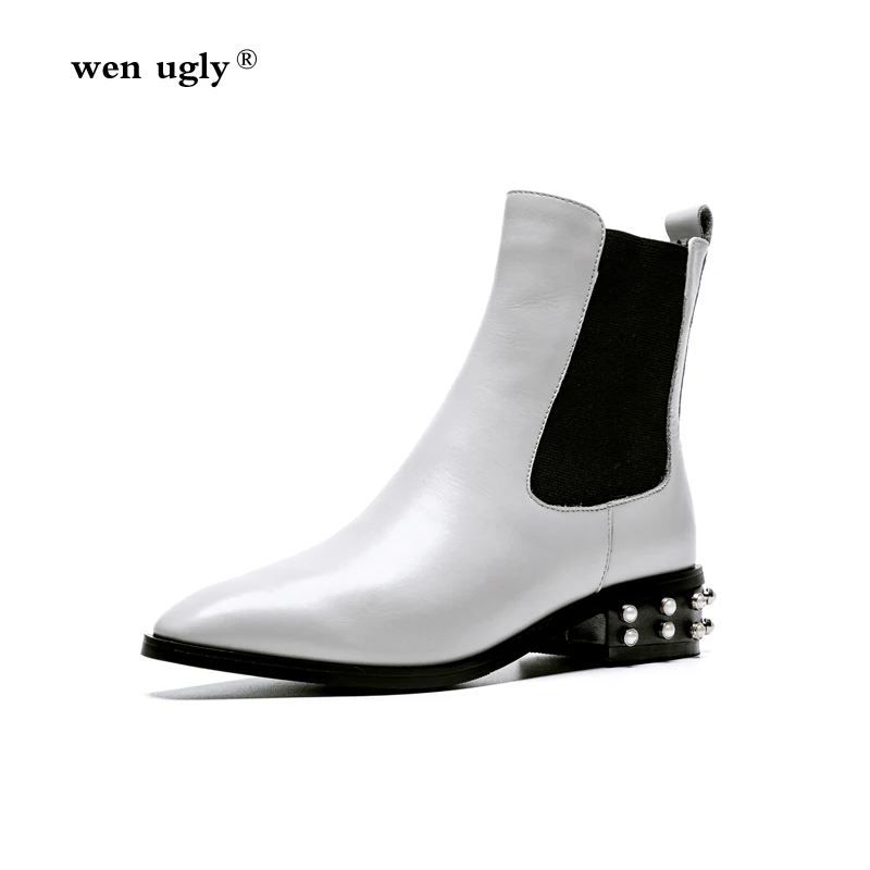 

wen ugly Casual fashion shoes rivets leather Chelsea boots women's ankle boots 2018 new short boots dating punk motorcycle boots
