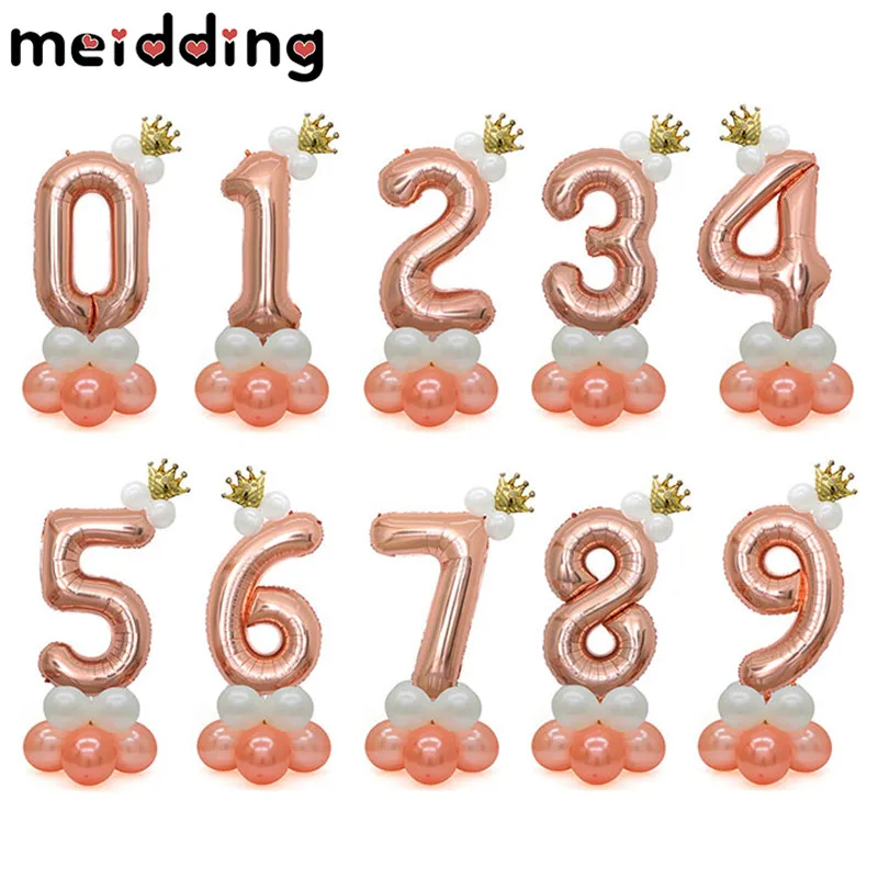 

19pcs/bag Crown 0-9 Number Balloons Happy Birthday Party Baby Shower Kids Favors Boy/Girl 1st Birthday Decoration Supplies
