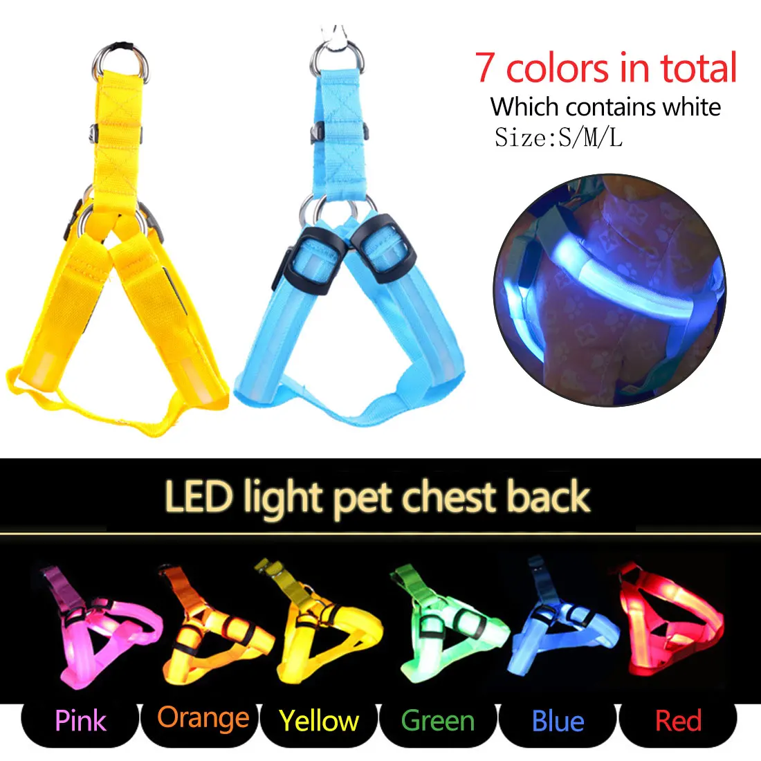 Nylon LED Dog Harness Pet Cat Dog Collar Night Safety LED Glow Dog Cat