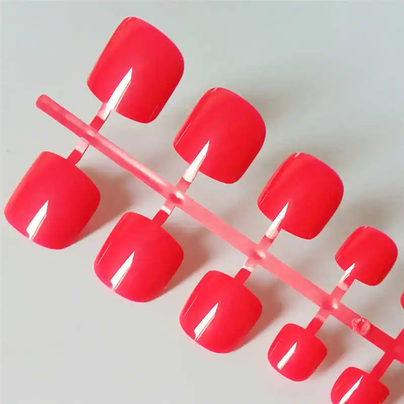 

24pcs Glossy Red Square Fake Nails For Foot Candy Short Press On Toenails Artificial Clear Solid Color Nail False Tips For Girls