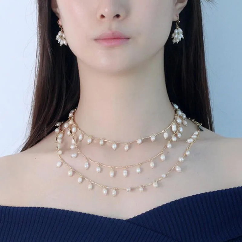 

CSxjd Natural pearl Long Necklaces For Women Golden Color Chain Women's Sweater Necklace