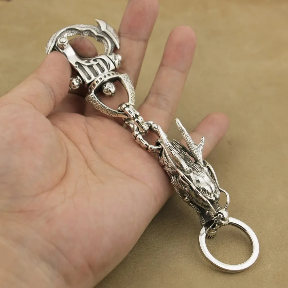 

Heavy 925 Sterling Silver Helmet Armor Clasp Mens Biker Dragon Keychain 8J025A