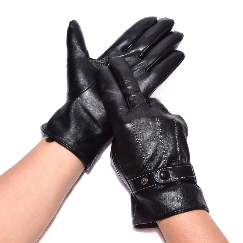 Зимние перчатки для сенсорного экрана из натуральной кожи для мужчин, новые перчатки с подкладкой из толстого пуха, перчатки и варежки из настоящей овчины