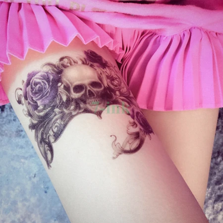 Водостойкая временная татуировка, наклейка, рок-роза, Череп, татуировка, переводная вода, поддельная татуировка, флеш-тату, большой размер, для девушек и женщин