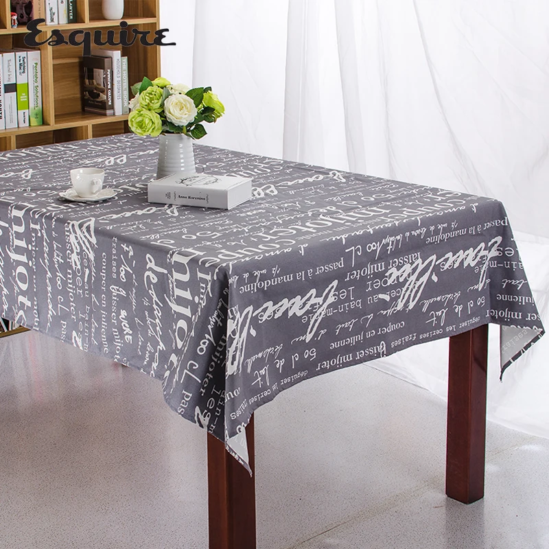 ESQUIRE Cotton Table Cloth Retro English Alphabet Printed Rectangular Or Square Gray Tablecloths